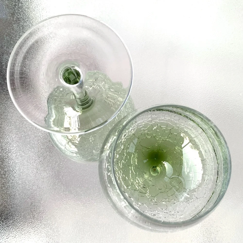 Pier 1 Green Crackle Red Wine Glasses ~ Set of 2